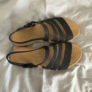 CROCS Black and Tan Sandals with Adjustable Straps